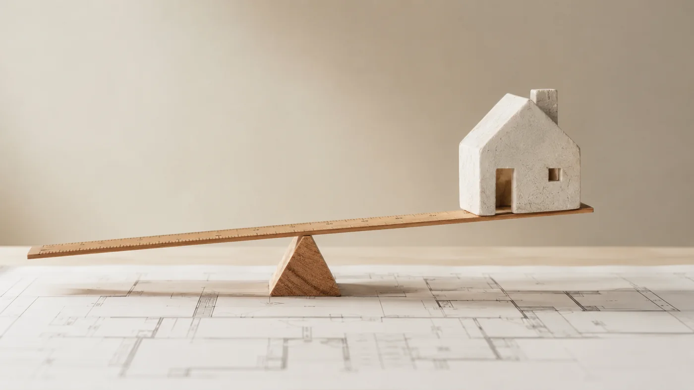 Maquette de maison en equilibre, metaphore du financement hypothecaire